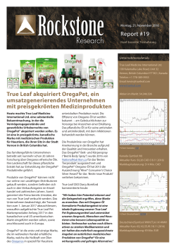 Report #19 True Leaf akquiriert OregaPet, ein umsatzgenerierendes