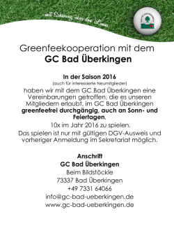 Greenfeekooperation mit dem GC Bad &Uuml;berkingen