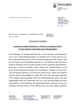 Information f&uuml;r die Medien Leichenfund in Mehrfamilienhaus