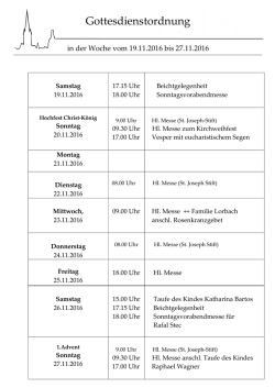 Gottesdienste und Gemeindeinformationen f&uuml;r die Woche vom
