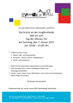 Die Schule an der Jungfernheide lädt ein zum Tag der offenen Tür