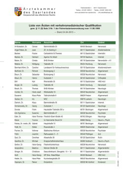 Liste der Ärzte mit "Verkehrsmedizinischer Qualifikation"