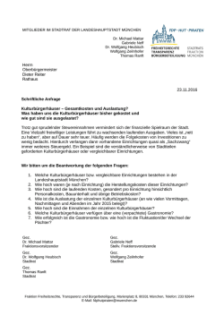 Herrn Oberb&uuml;rgermeister Dieter Reiter Rathaus 23.11.2016