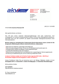 LINZ, 23.11.2016/EB 17 S 112/16v Insolvenz Ramazan &Uuml;N Sehr