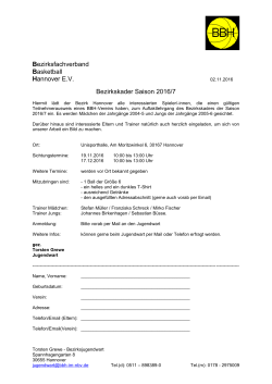 Ausschreibung BBH Kader 2016-7 - Bezirksfachverband Basketball