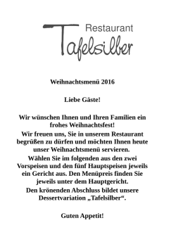 Tafelsilbers Weihnachtsmenü-Karte