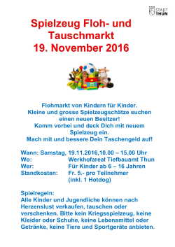 Spielzeug Floh- und Tauschmarkt 19. November 2016