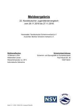 JLV 2016 Meldeergebnis - Norddeutscher Schwimmverband