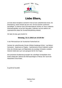 Elternbrief Infoabend Weiterführende Schulen