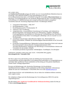 GZ A 0108/1-2016 Am Fachbereich Privatrecht gelangen die Stellen