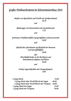 Gro&szlig;es Weihnachtsmen&uuml; im Klostermeisterhaus 2016