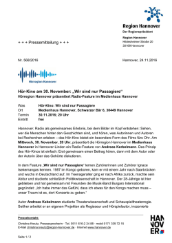 H&ouml;r-Kino am 30. November: &bdquo;Wir sind nur Passagiere&ldquo;