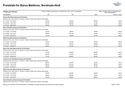 Druckbare Preistabelle - Übernachtung mit Frühstück