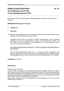 DRINGLICHKEITSANTRAG Nr. D1 des Pr&auml;sidiums des DTTB an