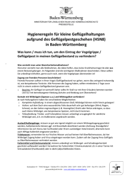 Hygieneregeln f&uuml;r kleine Gefl&uuml;gelhaltungen aufgrund des