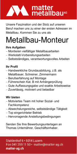 Metallbau-Monteur - Matter Metallbau AG