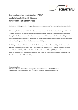 Dr. J&uuml;rgen Cammann, Sprecher des Vorstands, legt Mandat nieder
