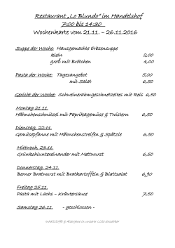 Restaurant „Lo Blundo“ im Handelshof 7:00 bis 14:30