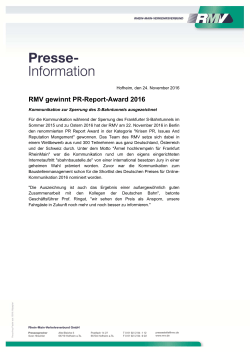 RMV gewinnt PR-Report-Award 2016