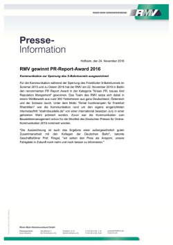 RMV gewinnt PR-Report-Award 2016