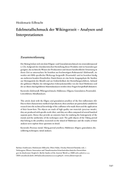 Edelmetallschmuck der Wikingerzeit &ndash; Analysen und Interpretationen