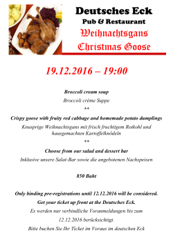 19.12.2016 – 19:00 Deutsches Eck Weihnachtsgans Christmas Goose