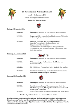Programm zum 39. Adelsheimer Weihnachtsmarkt