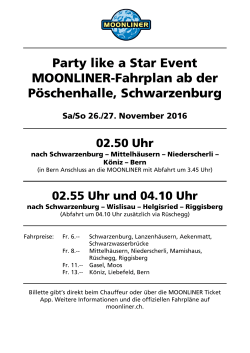 Party like a Star Event MOONLINER-Fahrplan ab der Pöschenhalle