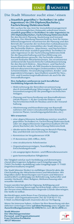 Die Stadt M&uuml;nster sucht eine / einen