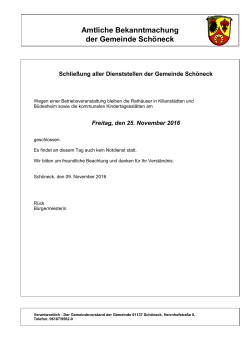 Amtliche Bekanntmachung der Gemeinde Schöneck