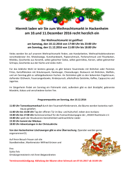 Weihnachtsmarkt in Hackenheim 10 und 11 12 2016 Programm