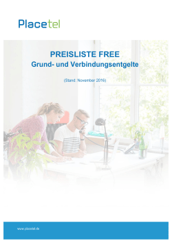 Preisliste Placetel FREE