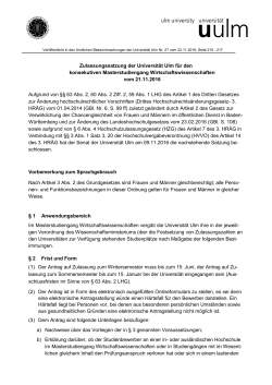 Zulassungssatzung der Universität Ulm für den konsekutiven