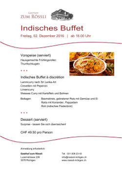 Indisches Buffet - Gasthof zum R&ouml;ssli Richigen.