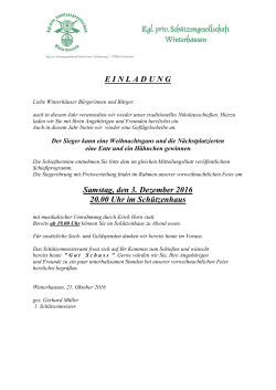E I N L A D U N G Samstag, den 3. Dezember 2016 20.00 Uhr im