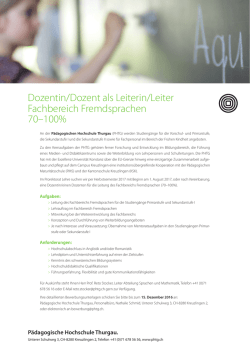 Dozentin / Dozent Leitung Fachbereich Fremdsprachen 70-100%