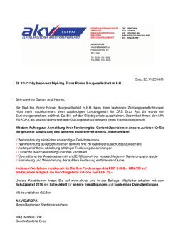 Graz, 25.11.2016/DI 26 S 143/16y Insolvenz Dipl.