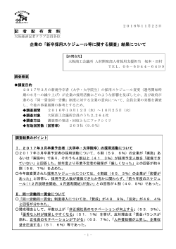 記 者 配 布 資 料 企業の「新卒採用スケジュール等に関する調査」結果