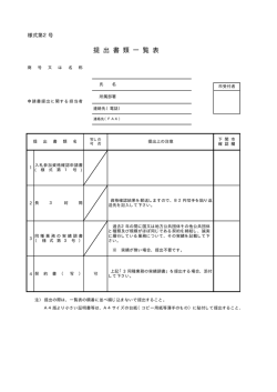 様式第2号 提出書類一覧表(PDF文書)