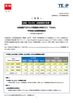 ＜ 速 報 ＞ 4技能（RLWS）志願者数が急増！ 4技能型アカデミック英語