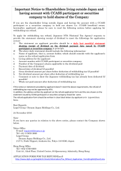 Important Notice to Shareholders living outside Japan and having