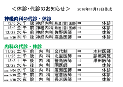 各科休診・代診のお知らせはこちら