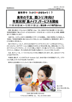 来年の干支 酉（トリ）年向け 年賀状用「鳥メイク」サービスを開始