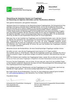Informationsbrief von SPV ZHAW f&uuml;r Fragebogentest