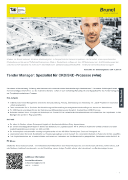 Tender Manager: Spezialist für CKD/SKD-Prozesse Job in