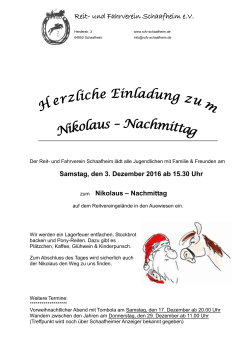 Nikolaus - Nachmittag am 3.Dezember 2016 ab 15:30 Uhr in den