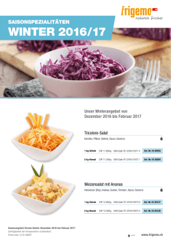 Saisonspezialitäten Winter 2016/2017