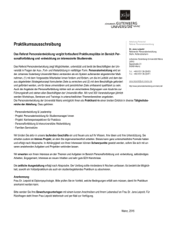 Ausschreibung "Praktikum in der