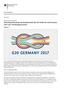 Deutschland übernimmt die Präsidentschaft über die Treffen der