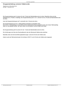 Gruppeneinteilung Junioren Hallenrunde - Kocher